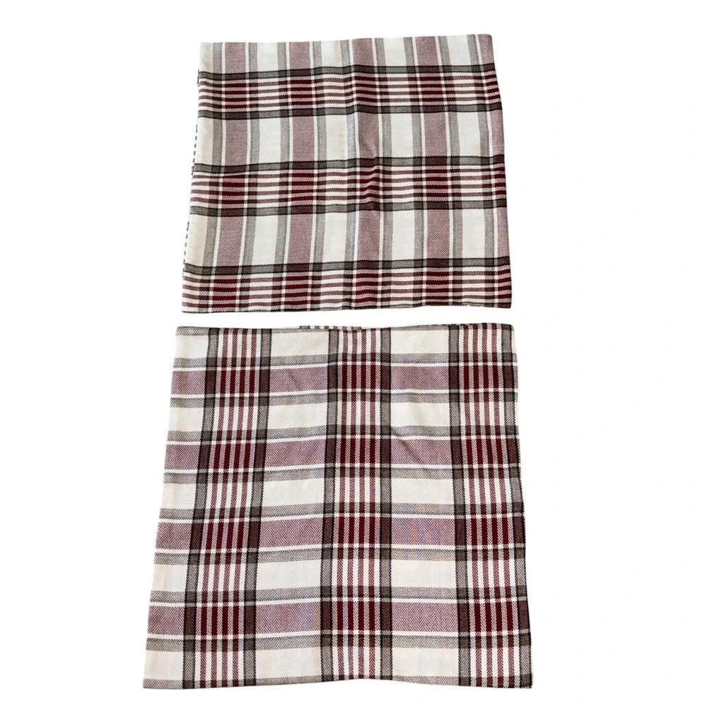 Plaid Throw Pillow Covers Set of 2 Burgundy Cream Square 24x24 Farmhouse Rustic